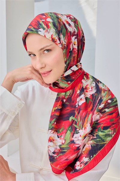Velora Eşarp Watercolor Flower Kırmızı