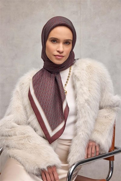 Viskon Aura Eşarp Bordo Zincir Desenli Tok Duruşlu 90x90