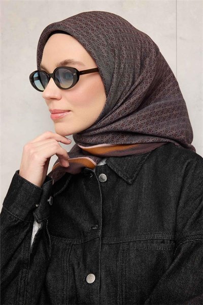 Viskon Aura Eşarp Dumanlı Mürdüm Zincir Desenli Tok Duruşlu 90x90
