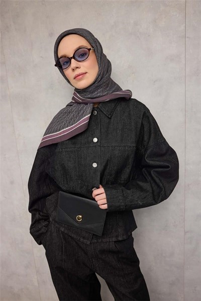 Viskon Aura Eşarp Mürdüm Zincir Desenli Tok Duruşlu 90x90