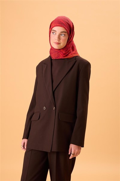 Viskon Karışımlı Velora Eşarp Alev-Fuşya Narçiçeği Taba Desenli Tok Duruşlu 90x90