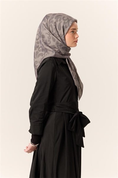 Viskon Karışımlı Velora Eşarp Gri-Füme Desenli Yumuşak Dokulu Tok Duruşlu 90x90