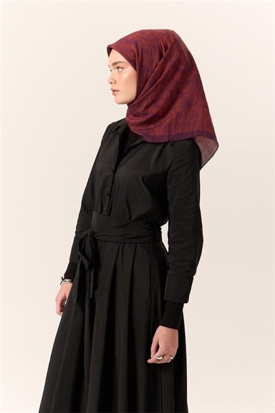 Viskon Karışımlı Velora Eşarp Mürdüm-Bordo-Kiremit Desenli İnce Dokulu Dökümlü 90x90