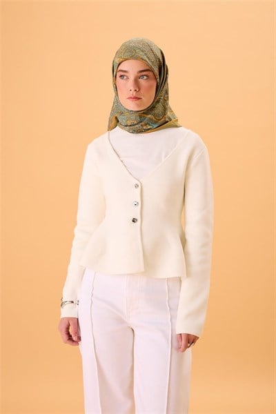 Viskon Karışımlı Velora Eşarp Yeşil-Turuncu Desenli Dökümlü Yumuşak Dokulu 90x90