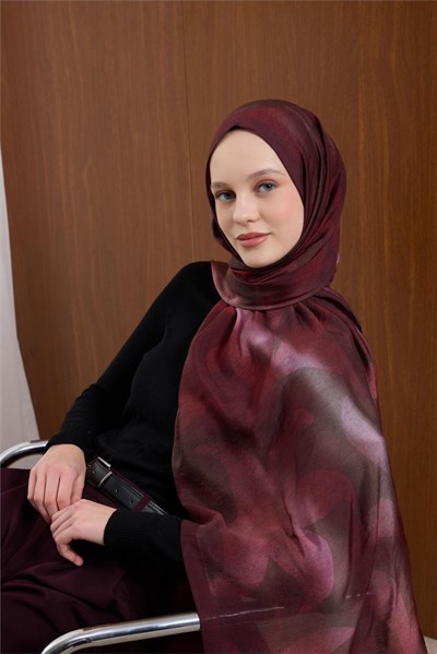 Viskon Mayda Şal Bordo-Pembe Dalga Desenli Tok Duruşlu 190x70