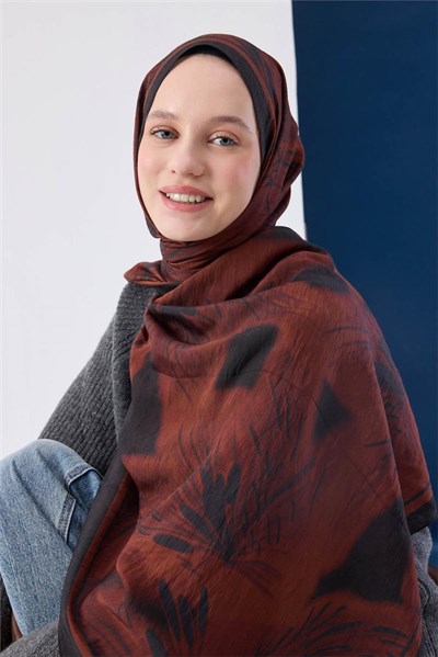 Viskon Mayda Şal Kiremit Zeminli Siyah Detaylı Desenli Yumuşak Dokulu 190x70