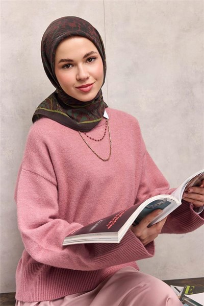 Viskon Velora Eşarp Acı Kahve Antik Desenli Tok Duruşlu 90x90