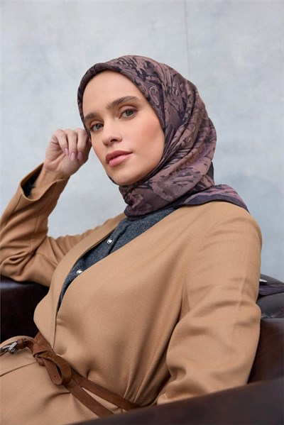 Viskon Velora Eşarp Antrasit Füme Karma Desenli Tok Duruşlu 90x90