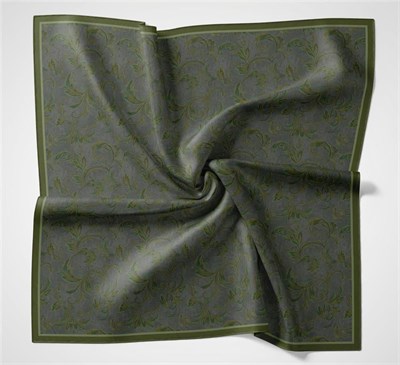 Viskon Velora Eşarp Asker Yeşili Floral Desenli Tok Duruşlu 90x90