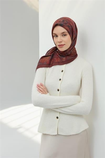 Viskon Velora Eşarp Çikolata Kahve Dört Mevsim 90x90