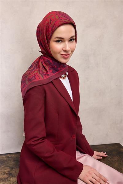 Viskon Velora Eşarp Dört Mevsim Antik Desen Mürdüm 90x90