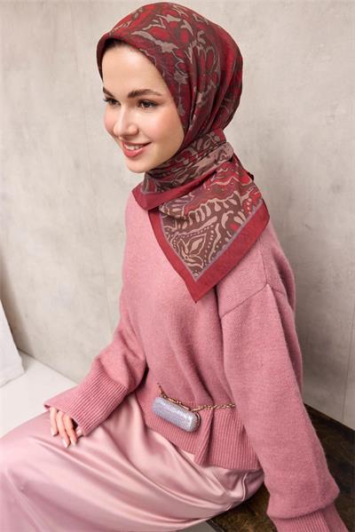 Viskon Velora Eşarp Dört Mevsim Antik Desen Mocha 90x90