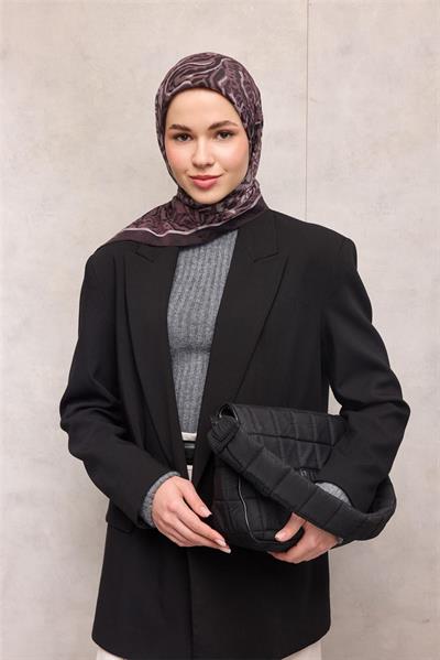 Viskon Velora Eşarp Dört Mevsim Antik Desen Şarap Moru 90x90