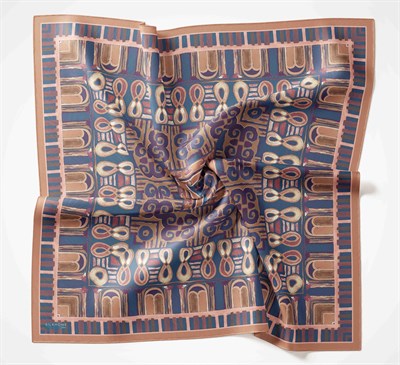 Viskon Velora Eşarp Dört Mevsim Antik Motif Desen Indigo 90X90