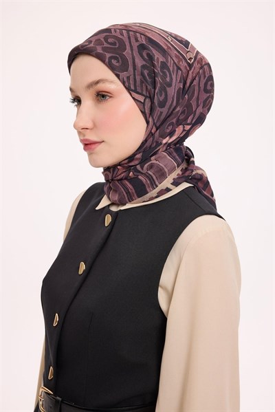 Viskon Velora Eşarp Dört Mevsim Antik Motif Desen Koyu Mor 90X90