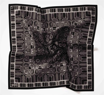 Viskon Velora Eşarp Dört Mevsim Antik Motif Desen Lacivert 90X90