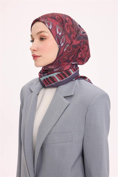 Viskon Velora Eşarp Dört Mevsim Antik Motif Desen Eflatun 90X90