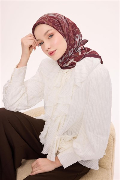 Viskon Velora Eşarp Dört Mevsim Antik Motif Desen Bordo 90X90
