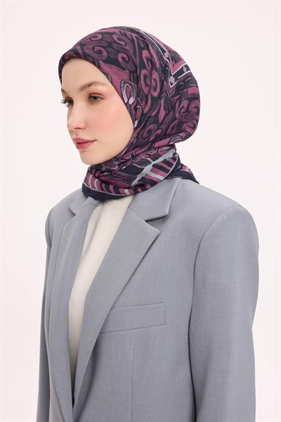 Viskon Velora Eşarp Dört Mevsim Antik Motif Desen Pembe 90X90