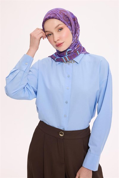 Viskon Velora Eşarp Dört Mevsim Antik Motif Desen Mor 90X90