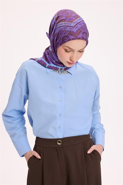 Viskon Velora Eşarp Dört Mevsim Antik Motif Desen Mor 90X90