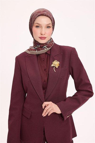 Viskon Velora Eşarp Dört Mevsim Antik Motif Desen Kiremit Bordo 90X90