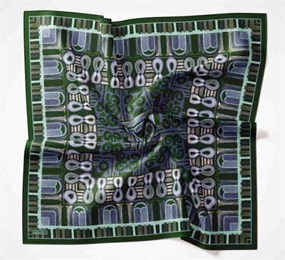 Viskon Velora Eşarp Dört Mevsim Antik Motif Desen Zümrüt Yeşili 90X90
