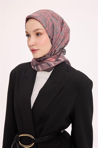 Viskon Velora Eşarp Dört Mevsim Antik Motif Desen Koyu Gri 90X90