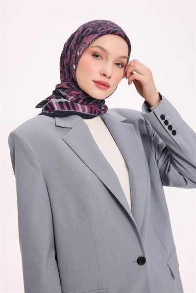 Viskon Velora Eşarp Dört Mevsim Antik Motif Desen Pembe 90X90