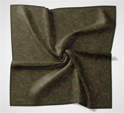 Viskon Velora Eşarp Dört Mevsim Barok Floral Desen Koyu Asker Yeşili 90x90
