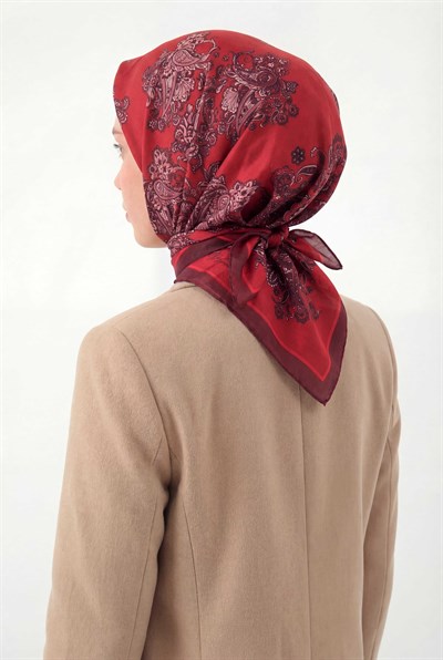 Viskon Velora Eşarp Dört Mevsim Barok Floral Desen Mürdüm 90X90