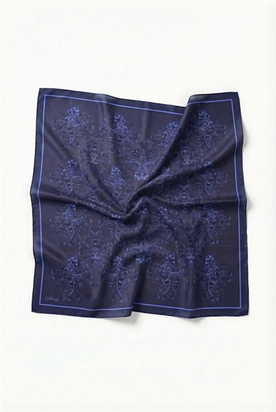 Viskon Velora Eşarp Dört Mevsim Barok Floral Desen Koyu Mavi 90X90