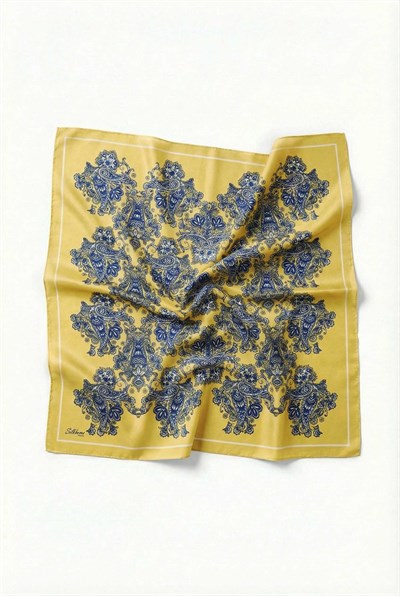 Viskon Velora Eşarp Dört Mevsim Barok Floral Desen Limon 90X90