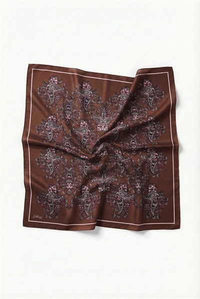 Viskon Velora Eşarp Dört Mevsim Barok Floral Desen Açık Kahve 90X90