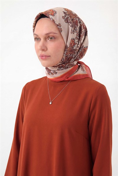 Viskon Velora Eşarp Dört Mevsim Barok Floral Desen Şeftali 90X90