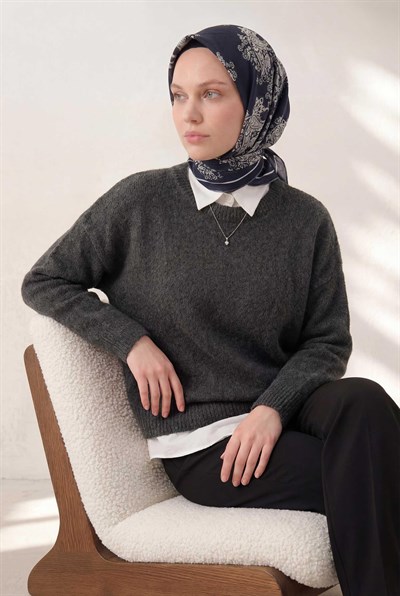 Viskon Velora Eşarp Dört Mevsim Barok Floral Desen Canlı Siyah 90X90