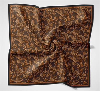 Viskon Velora Eşarp Dört Mevsim Barok Floral Desen Koyu Kahverengi 90x90