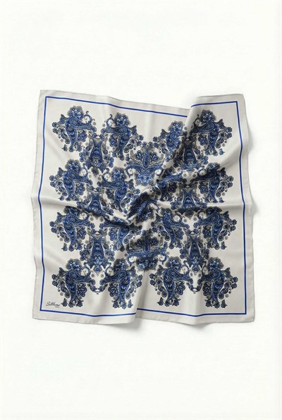 Viskon Velora Eşarp Dört Mevsim Barok Floral Desen Açık Gri 90X90