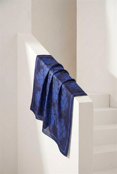 Viskon Velora Eşarp Dört Mevsim Barok Floral Desen Koyu Mavi 90X90