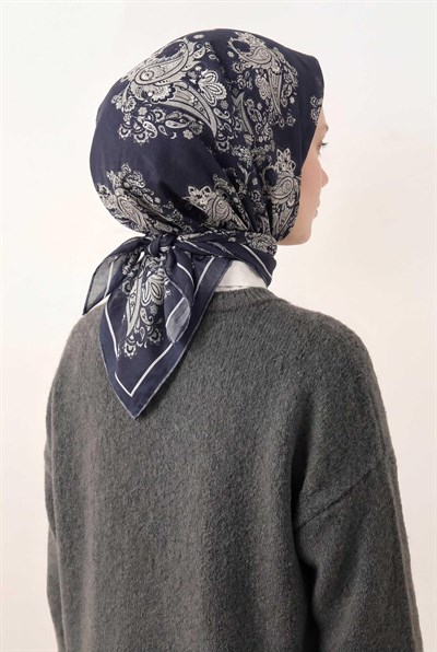 Viskon Velora Eşarp Dört Mevsim Barok Floral Desen Canlı Siyah 90X90