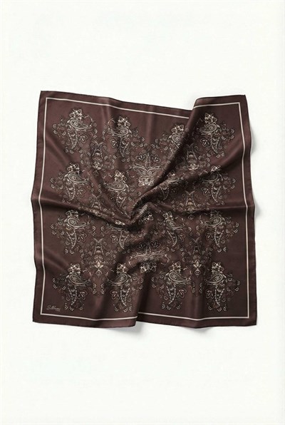 Viskon Velora Eşarp Dört Mevsim Barok Floral Desen Kahve Bordo 90X90