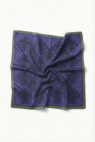 Viskon Velora Eşarp Dört Mevsim Barok Floral Desen Mavi Mor 90X90
