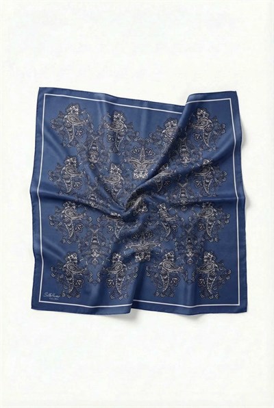 Viskon Velora Eşarp Dört Mevsim Barok Floral Desen Mavi 90X90