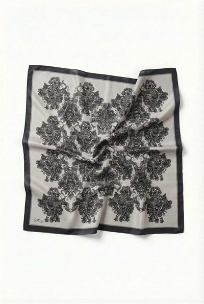 Viskon Velora Eşarp Dört Mevsim Barok Floral Desen Bej 90X90