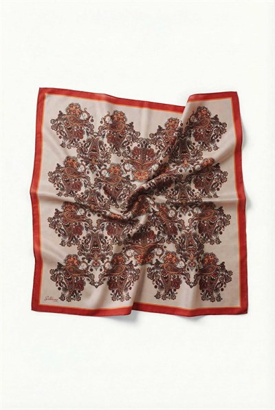 Viskon Velora Eşarp Dört Mevsim Barok Floral Desen Şeftali 90X90