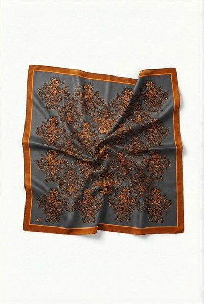 Viskon Velora Eşarp Dört Mevsim Barok Floral Desen Gri 90X90