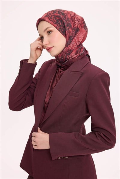 Viskon Velora Eşarp Dört Mevsim Dalga İzi Desen Mürdüm 90X90