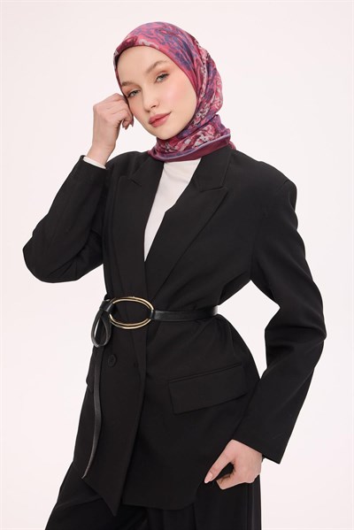 Viskon Velora Eşarp Dört Mevsim Dalga İzi Desen Canlı Mürdüm 90X90