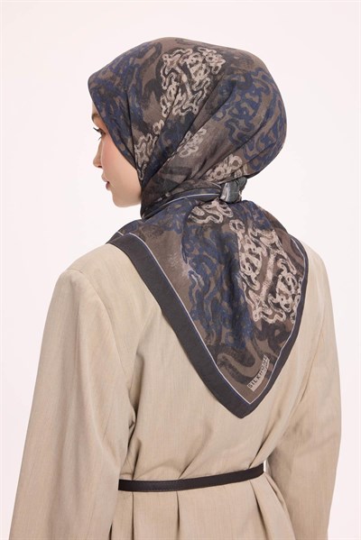 Viskon Velora Eşarp Dört Mevsim Dalga İzi Desen Soluk Siyah 90X90