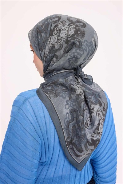 Viskon Velora Eşarp Dört Mevsim Dalga İzi Desen Patina Yeşili 90X90